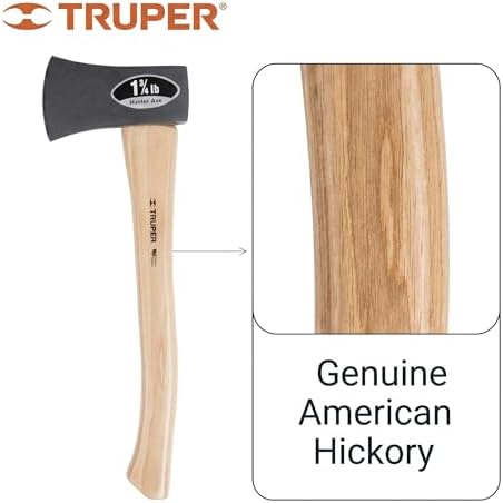 Truper 1-3/4 lb Hunter Axe, 18-Inch American Hickory Handle, Forged Steel Head, Compact Camping and Survival Hatchet (Model HHU-1 3/4H / 32717)