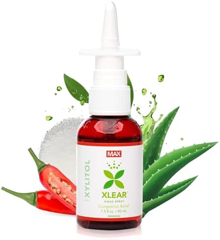 Xlear Max Natural Nasal Spray with Xylitol, 1.5 fl oz (Pack of 4) | Strong Formula with Capsicum and Aloe Vera for Servere Sinus Pressure Relief, Nasal Decongestant, Headache, Dry Nose