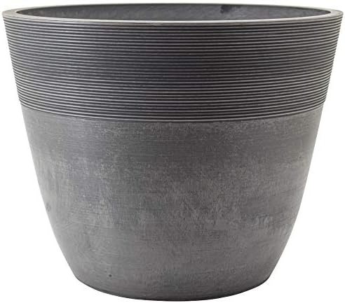 PSW Pot Collection 12-inch Plastic/Stone/Wood Composite Large Ribbed Planter – No Drainage Hole (Drillable), Indoor/Outer Garden Pot for Foliage