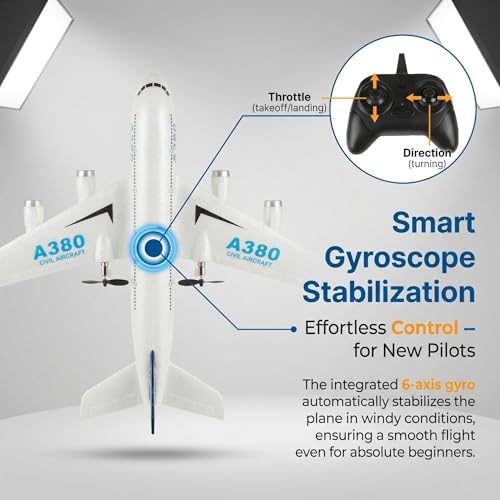 RC Airplane Airbus A380, Easy to Fly RC Plane for Kids Beginner & Adults