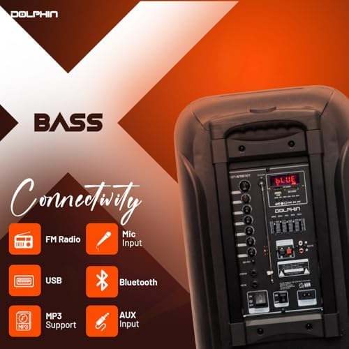 DolphinLarge Bluetooth Party Speaker, Dual 12" Woofers | 3600W Output, WaveSync Pairing, 5-Band EQ, USB, SD, TF, FM & AUX Inputs