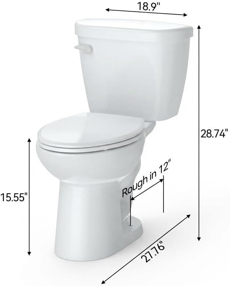 Two-Piece Toilets for Bathrooms, Comfort ADA Toilet with 19" Height, Elongated with Soft Close Seat, Power Flush 1.28 GPF