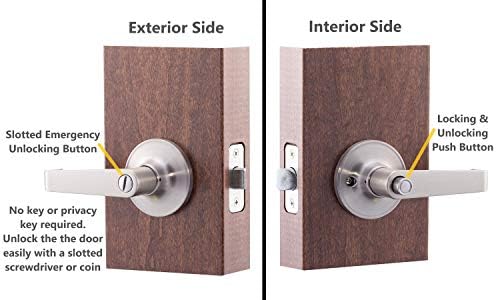 Copper Creek Avery Privacy Lever, Satin Nickel, Push Button Lock for Bedroom and Bathroom, ANSI Grade 3, Reversible Keyless Interior Door Handle