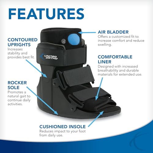 United Ortho Short Air Cam Walker Fracture Boot, Large, Black