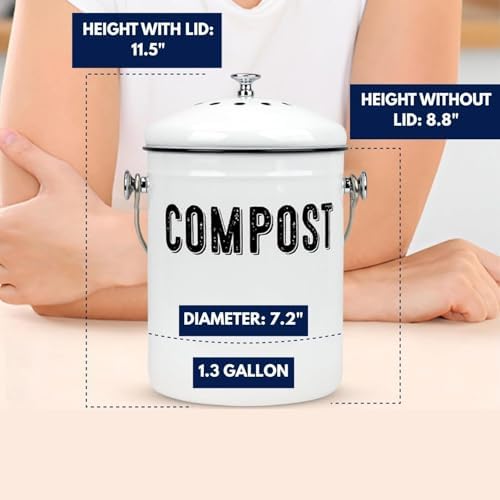 Granrosi Compost Bin Kitchen Counter, 1.3 Gallon, 3 Charcoal Filters