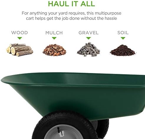 Best Choice Products Dual-Wheel Home Utility Yard Wheelbarrow Garden Cart w/Built-in Stand for Lawn, Gardening, Construction - Green