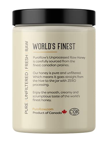 Organic Raw Honey, Pure Unfiltered Raw White Honey from the Canadian Prairies by PuroRaw, Kosher, 17.5oz