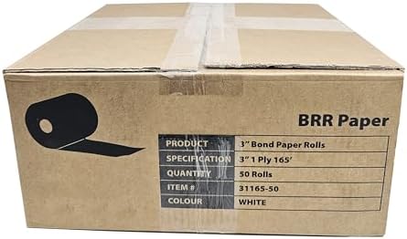 3 Inch 1-Ply x 165' Paper [50 Rolls - 1 Case] - Bond Kitchen Printer Paper (55GSM) SP700 / ERC 30/34/38 Ribbon Required -BuyRegisterRolls