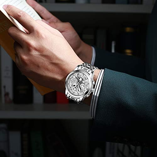 NEKTOM Watches for Men with Stainless Steel, Quartz Analog Watch with Date, Luxury Minimalist Dress Mens Watches, Chronograph Watch, 3ATM Waterproof