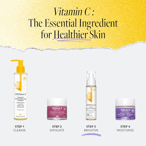DERMA E Vitamin C Concentrated Serum, 2 Oz, with Hyaluronic Acid, Vitamin E & Aloe, All Natural, Antioxidant-Rich Concentrated Formula