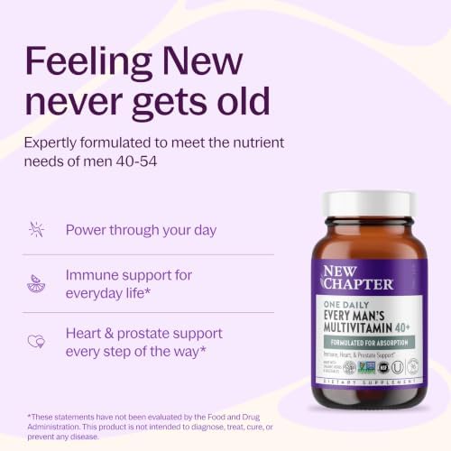 New Chapter One Daily Every Man's Multivitamin 40+ - Offers Eyesight, Immune System & Cellular Energy Support* - Contains Vitamin C, Saw Palmetto & More - Gluten Free & Vegetarian - 96 Tablets