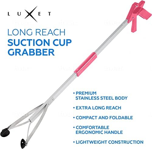 Grabber Reacher Suction Cup Grip Tool- Long 32 Inch Foldable Strong Heavy Duty Aluminum Pick Up Stick - Lightweight Trash Litter Picker Claw
