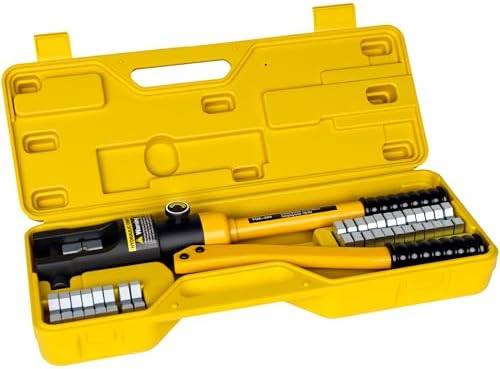 10 Tons Hydraulic Crimping Tool, 12 to 2/0 AWG battery cable crimper | 9 Pairs of Dies hydraulic crimper, for Battery Cable Lugs, Cable Railing, Marine, RV and Solar Wiring