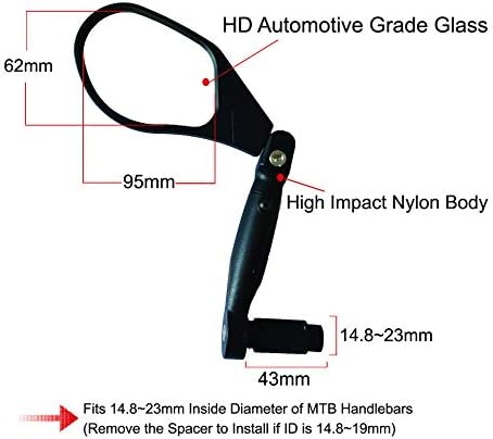 Hafny New Handlebar Bike Mirror, HD,Blast-Resistant, Glass Lens, Reflector (HF-M903LS-FR05 (Bar End Fitting Left Side, Silver Glass))