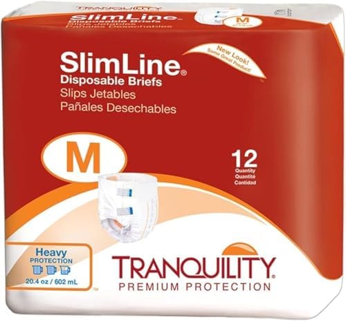 Tranquility Slimline Original Adult Disposable Brief, Adult X-Small, Incontinence Care with a Slimmer Fit, Peach Mat Core & Kufguard Technology for Max Comfort, Latex-Free, 10.9oz Capacity, 100ct Case