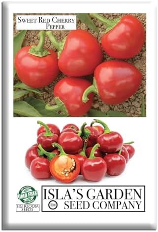 Sweet Red Cherry Pepper Seeds (Capsicum annuum) – 25+ Non GMO & Heirloom Seeds by Isla’s Garden Seeds, Compact Round Peppers for Stuffing