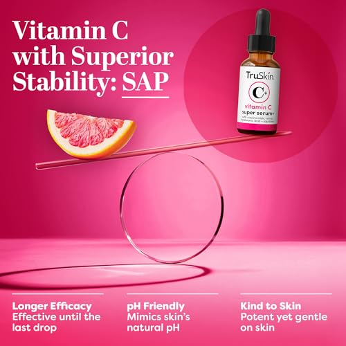 TruSkin Vitamin C Super Serum for Face, 5 Skin Benefits, 1 fl oz | Vitamin C, Retinol, Niacinamide, Hyaluronic Acid and Squalane to brighten, firm, smooth, hydrate, and refine skin