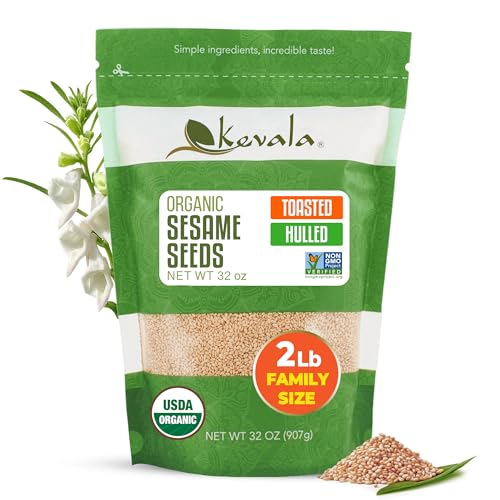 Kevala Organic Toasted Sesame (Hulled) - 2 lb, Gluten Free Roasted Sesame | 32 oz, Roasted Sesame Seeds for a Tahini Paste, Kosher