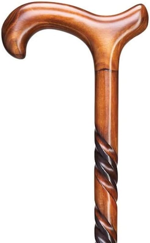 IBLAY Handmade Natural Wood Walking Cane for Men & Women – 36 Inch Wooden Walking Stick with Ergonomic Derby Handle, Classic Brown Finish