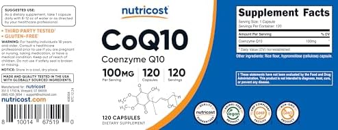 Nutricost CoQ10 100mg, 120 Vegetarian Capsules, 120 Servings, GMO-Free | High Absorption Coenzyme Q10