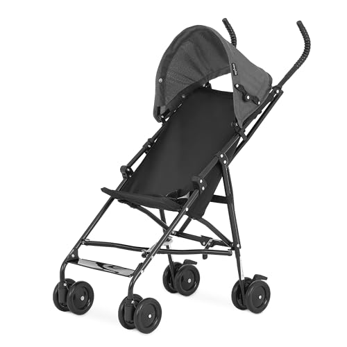 Dream On Me Aero Travel Umbrella Stroller, 1-Hand Fold, Lightweight, Black | 3 Point Safety Harness, Dual Brakes, Adjustable Removable Canopy, Sturdy Steel Frame, Compact, For Toddlers 6-36 months