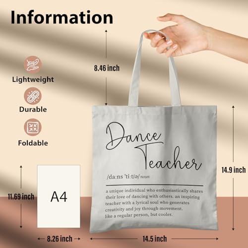 Dance Teacher Canvas Tote Bag - Dance Teacher Appreciation Gifts, Dance Bags for Dancers, Teacher ToteBags