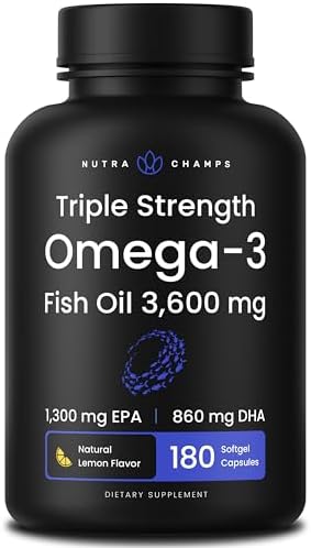 Triple Strength Omega 3 Fish Oil 3600 mg | EPA & DHA | 180 Softgels | Burpless Fish Oil Supplement