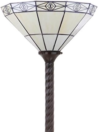 JONATHAN Y Moore Tiffany Style Torchiere Floor Lamp 68.57" Metal, Bronze | Handcrafted Multi-Color Stained Glass Bowl Shade
