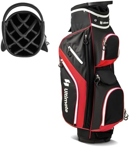 ULTIMATE Golf Cart Bag with 14-Way Top Dividers, Golf Club Bag w/ 9 Pockets incl. Cooler Bag, Rain Hood/Dust Cover, Detachable Shoulder Strap & Carry Handles, Lightweight for Men & Women