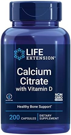 Life Extension Calcium Citrate with Vitamin D, 200 Capsules | Super-Absorbable Calcium for Optimal Bone Health, Gluten-Free & Non-GMO