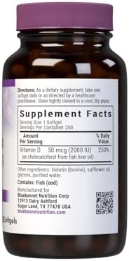 Bluebonnet Nutrition Vitamin D3 2000 IU50 mcg High Potency Immune Support