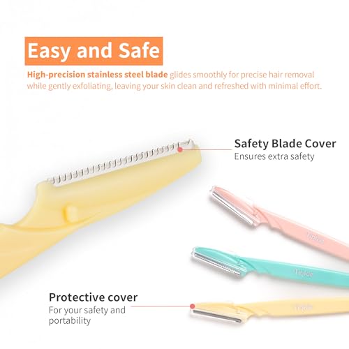 Tinkle Dermaplaning Tool 6ct, Dermaplane Razor for Women, Safe and Easy Peach Fuzz Remover, Eyebrow Trimmer with Protective Cover, Stocking Stuffers