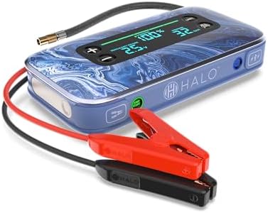HALO BOLT AIR+ 1750A Jump Starter, AIR Compressor, Power Bank, Blue | 130 PSI air compressor, 59.9Wh power bank, large display, LED light. Jumps cars, SUVs & trucks