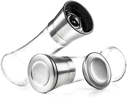 Levav Premium Salt and Pepper Grinder Set of 2- Brushed Stainless Steel Pepper Mill and Salt Mil, Glass Body