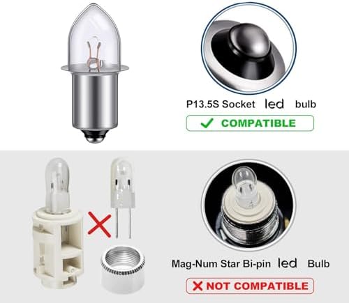 2 Pack P13.5S LED Replacement Bulbs DC 3W 4-12V LED Upgrade Bulb for Maglight Flashlight on 3 4 5 6 Cell Lantern Torch