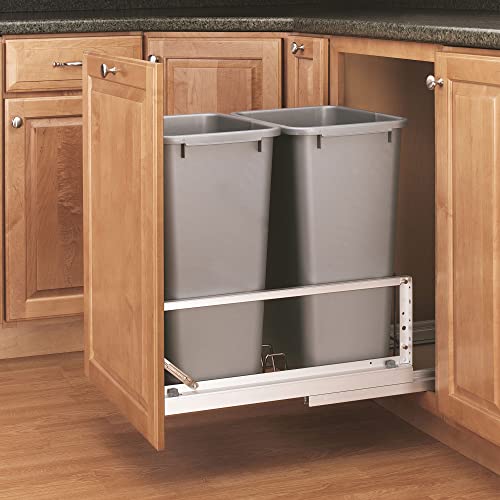 Rev-A-Shelf - 5349-18DM-217 - Double 35 Qt. Pull-Out Brushed Aluminum and Silver Waste Container
