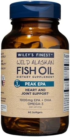 Wiley's Finest Wild Alaskan Fish Oil Peak EPA - Triple Strength Peak EPA & DHA Supplement - 1000mg Fish Oil - Omega-3s for Joint Health Support - 30 Softgels (30 Servings)
