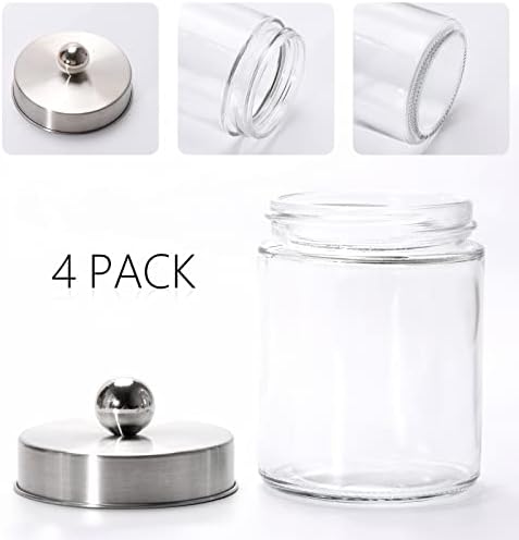 Tbestmax Glass Qtip Holder Dispenser, 10-Ounce Bathroom Containers Apothecary Jars with Metal Lids for Cotton Ball Swab Pad (4 Pack)