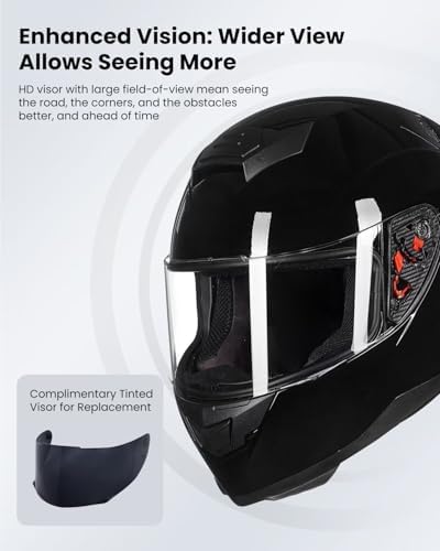 ILM Full Face Motorcycle Helmet for Motocross Street Bike DOT Certified 2 Visors Model-317(Gloss Black, L)