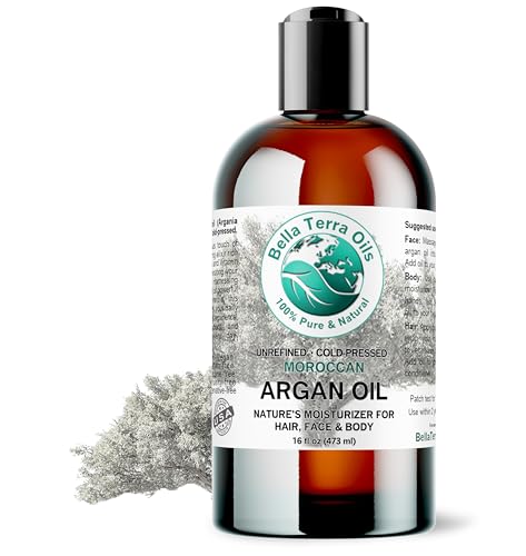 Bella Terra Oils - Argan Oil 2 oz - Cold-Pressed from Morocco, Rich in Vitamin E & Fatty Acids, Perfect Hair Oil Serum to Combat Frizz, Luxurious Face Oil