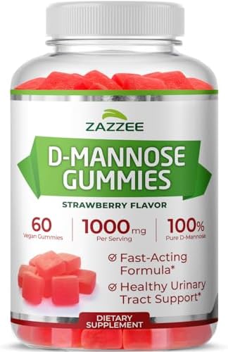 Zazzee D-Mannose, 1000 mg per Serving, 180 Vegan Capsules, 3 Month Supply | Potent & Fast-Acting, Certified Kosher, 100% Pure, All-Natural Urinary Tract Health Support, 100% Vegetarian, Non-GMO