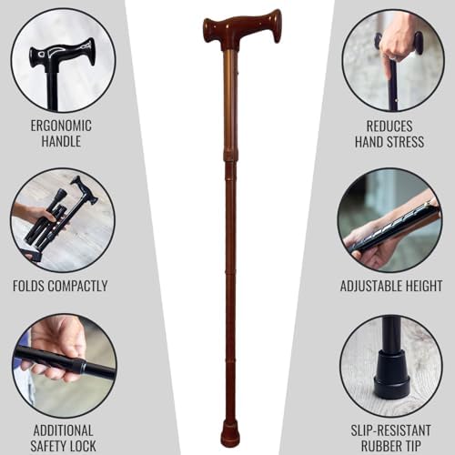 DMI Adjustable Folding Cane with Ergonomic Handle, Lightweight, Sturdy and Support up to 250 pounds, Great for Travel, Walking Stick, Bronze