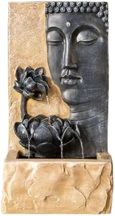 XBrand 30" H Zen Buddha Face Water Fountain w/LED Light & Pump, Indoor/Outdoor Freestanding, Relaxing Zen Décor