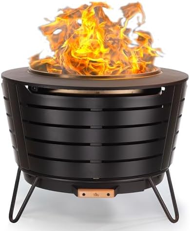 TIKI Patio Smokeless Fire Pit, 25 in Wood Burning Fire Pit with Cover