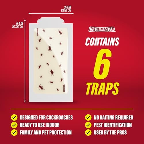 Catchmaster Roach Trap Glue Boards 6-Pk, Adhesive Bug Catcher, Insect & Roach Killer, Scorpion, Spider, Cricket, & Cockroach Traps for Home