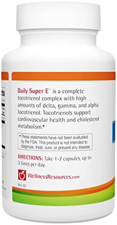 Wellness Resources Daily Super E Tocotrienol Complex - Full Spectrum Vitamin E with Delta, Gamma & Alpha Tocotrienols for Antioxidant Protection, Soy-Free, Natural Source, Non-GMO (180 Caps)