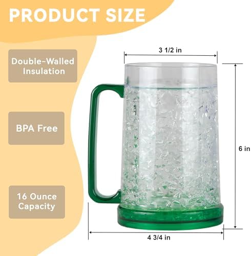 Lily's Home Freezer Beer Mugs - Set of 4 Freezable Gel-Filled 16 oz BPA-Free Acrylic Frozen Mugs for Outdoor Entertaining and Gifting