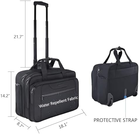 KROSER 17.3 Inch Rolling Laptop Computer Bag,Wheeled Briefcase，Roller case