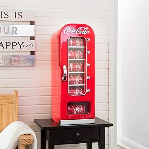Coca-Cola AC/DC Retro Vending Electric Cooler with 10 Can Capacity - Beverage Vending Machine with Thermoelectric Cooling and Tall Window Display