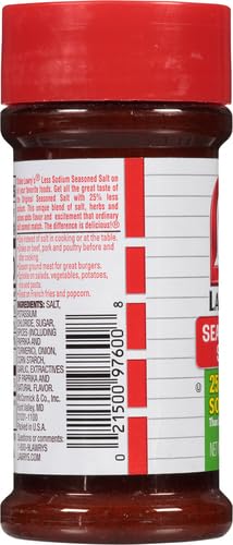 Lawry’s Seasoned Salt, 25% Less Sodium, No MSG Added, Kosher Certified, Staple, Versatile, All-Purpose Seasoning to Shake on Beef, Pork, or Poultry, 8 oz